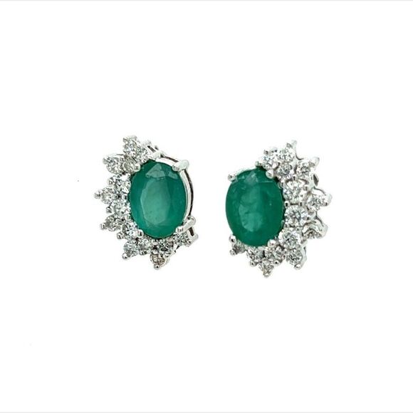 Natural Emerald Diamond Earrings 14k W Gold 2.77 TCW Certified $6,950 211898 - Picture 1 of 7